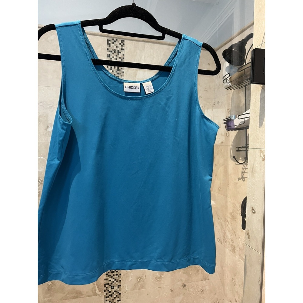 Chico's Women Teal Blue Wide Strap Scoop Neck Pullover Tank Top Size 2